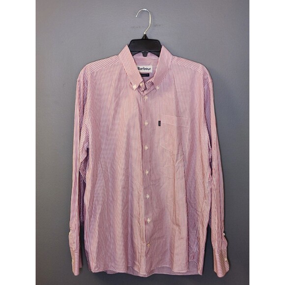 Barbour Skelton Shirt Men's L Long Sleeve Red Striped Button Down Regular Fit - Picture 2 of 8